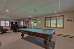 Pool table in basement